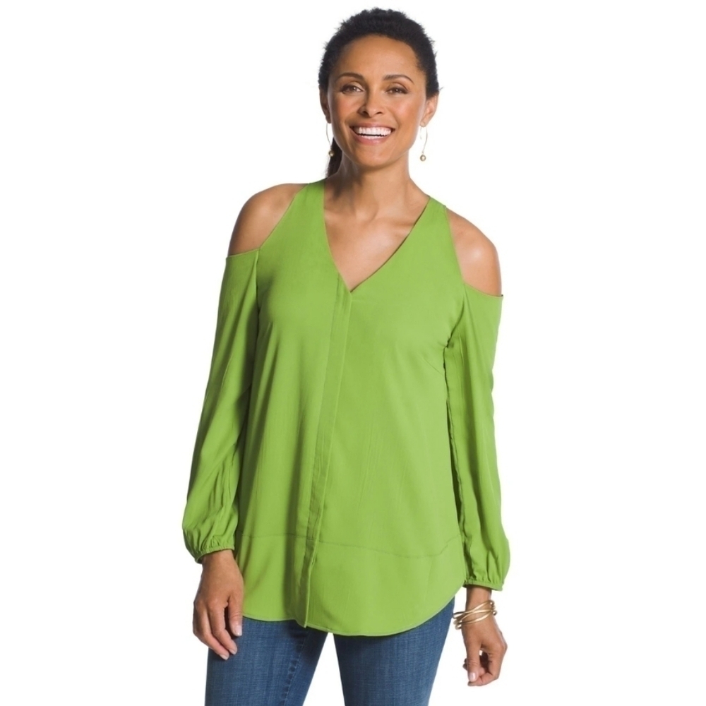 Chico’s Cold Shoulder Blouse In Kiwi - Vanity Size 1.5 US size M